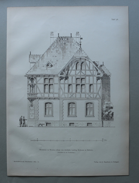 Holzstich Architektur Worms 1887 Wohnhaus
